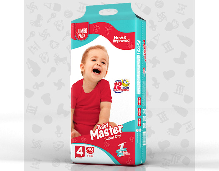 Baby Master Diaper, Size 4, Large, 8-15Kg, 40Pcs, Jumbo Pack