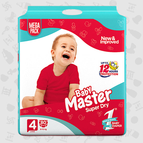 Baby Master Diaper, Size 4, Large, 8-15Kg, 80Pcs, Mega Pack