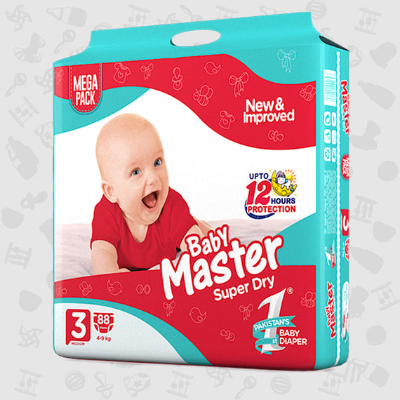 Baby Master Diaper, Size 3, Medium, 4-9Kg , 88Pcs, Mega Pack