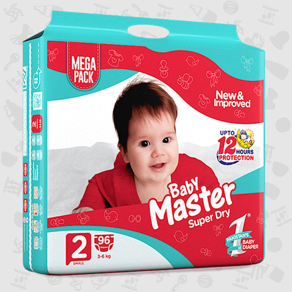 Baby Master Diaper, Size 2, Small, 3-6Kg, 96Pcs, Mega Pack