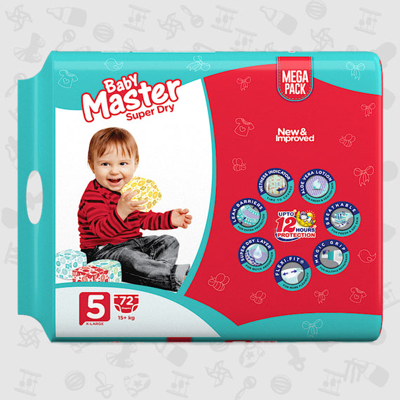 Baby Master Diaper, Size 5, X-Large, 15+Kg, 72Pcs, Mega Pack