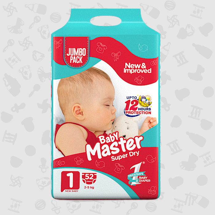 Baby Master Diaper, Size 1, New Baby, 2-5Kg, 52Pcs, Jumbo Pack